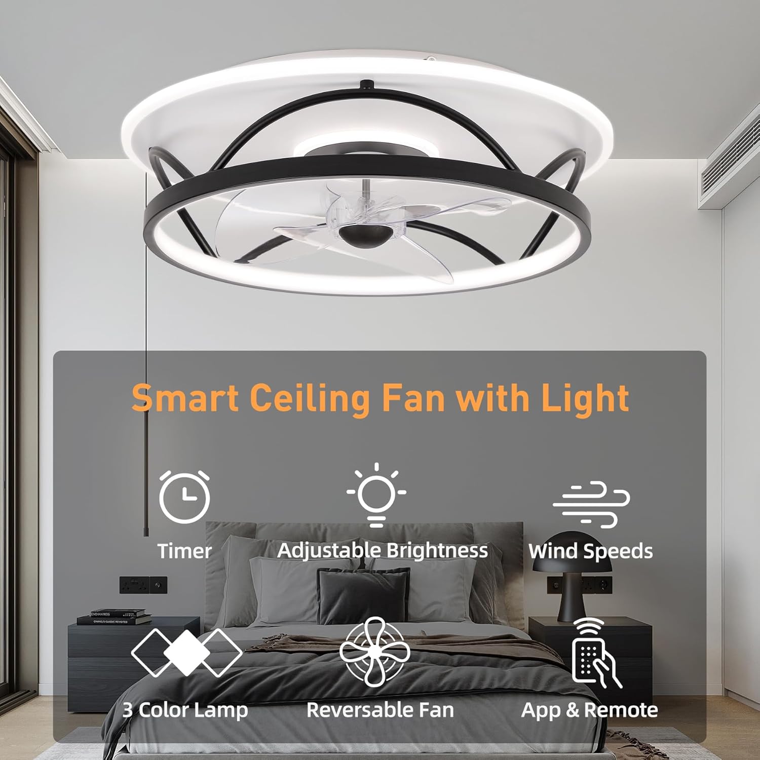 Ceiling Fan with Light FSD02-Black