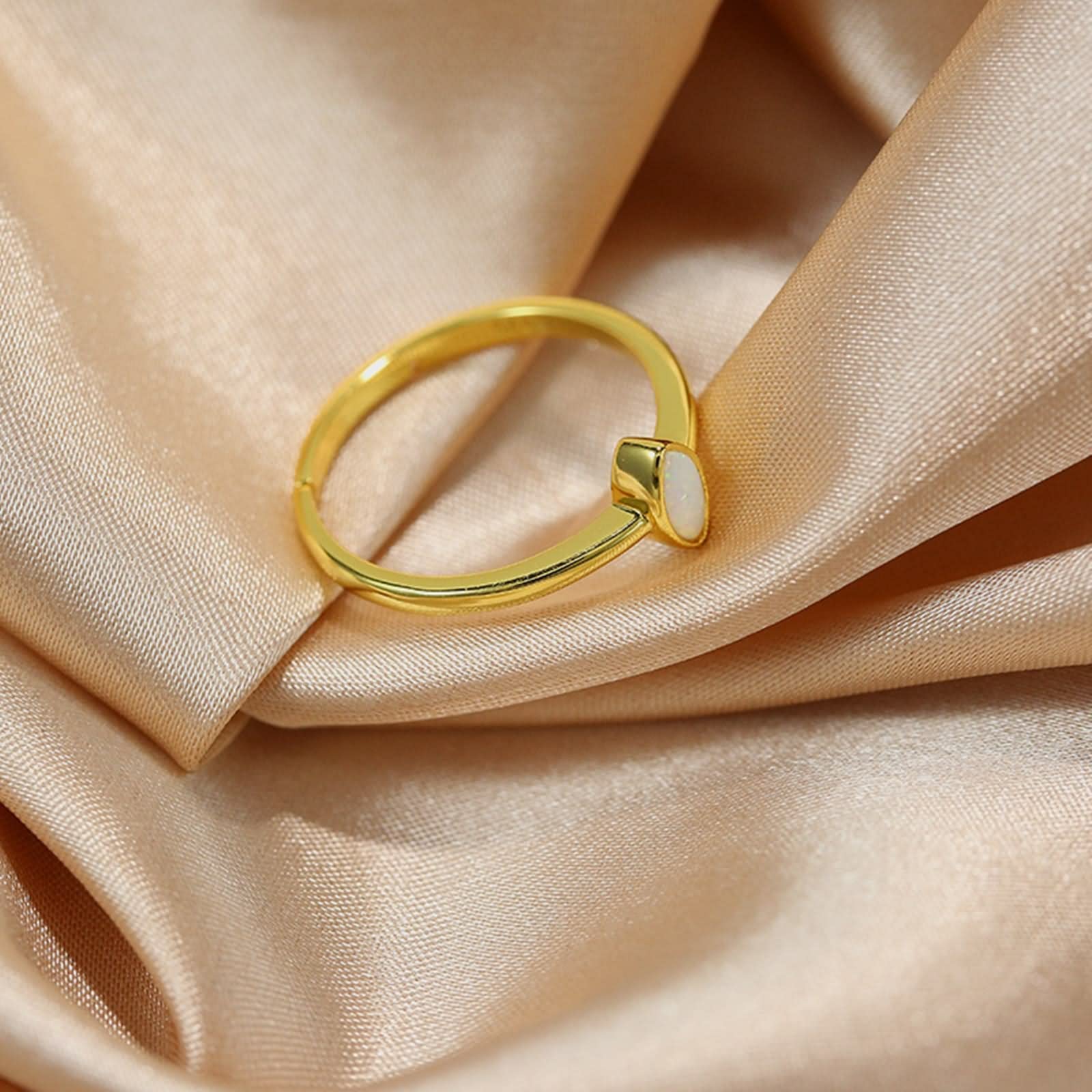 WXKAGF Verstellbare Ringe für Erwachsene, goldene Knöchelringe, oval mit weißem Opal in Marquise-Form, S925-Sterlingsilber, verstellbar