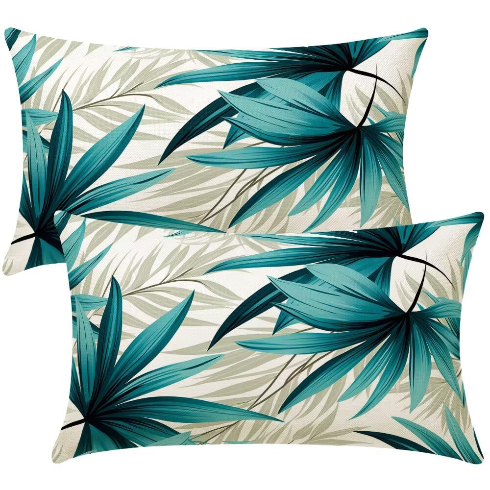 Cushion Covers 35cm x 55cm Plants Cushion Cover 14 x 22 Inches Pack of 2 Throw Pillow Covers Summer Sofa Cushions Polyester Linen Decorative Pillowcases for Couch Living Room Bedroom Home Decor -SC511