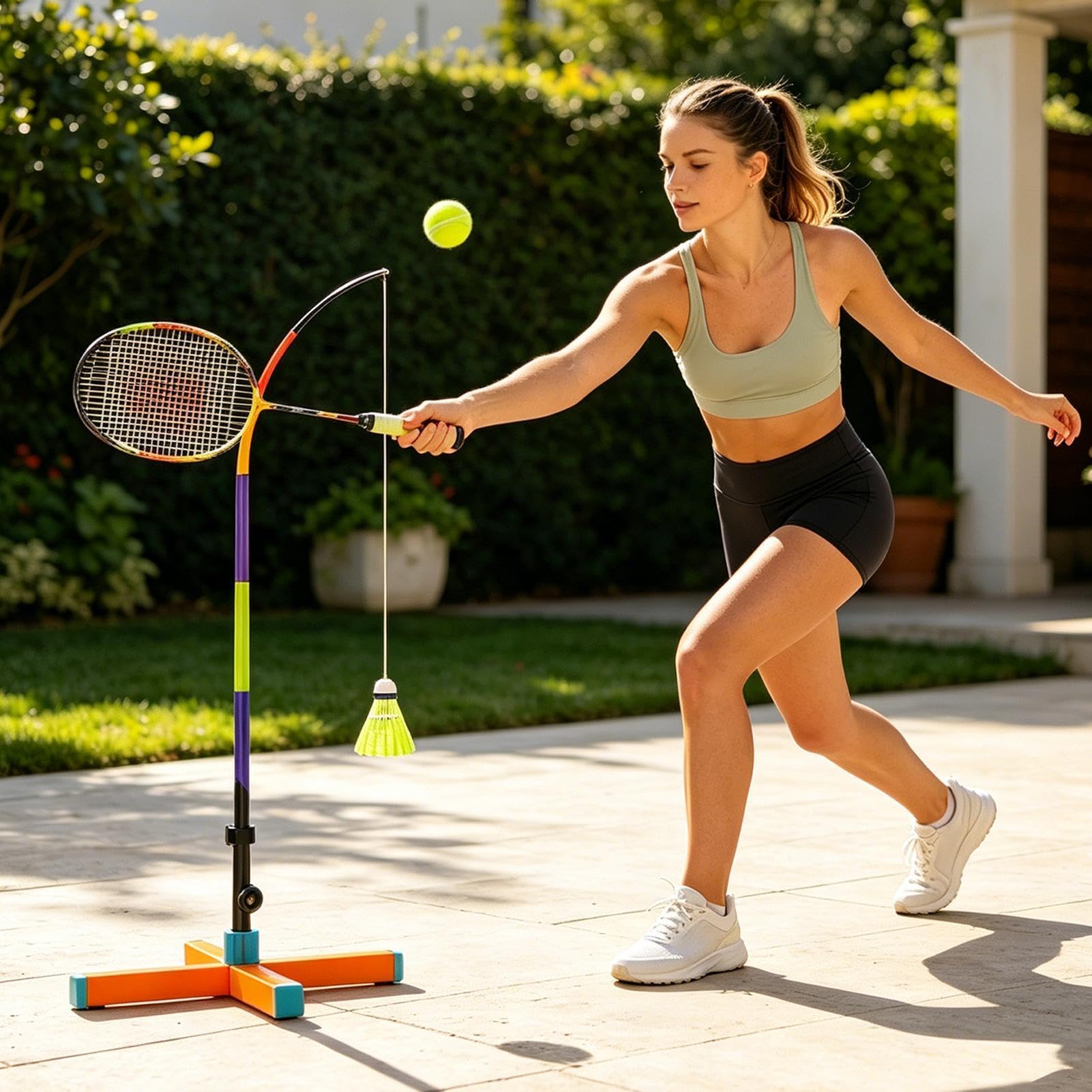 Entrenador de Bádminton Individual Rebote Automático para Un Solo Jugador | Soporte para Practicar Bádminton para Salón, Balcón, Gimnasio, Pista, Parque, Jardín, Principiantes, Niños y
