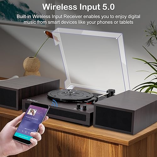 Vista 60 de Reproductor de discos de vinilo, tocadiscos para vinilo con altavoces externos, perla negra Negro (Black Pearl)