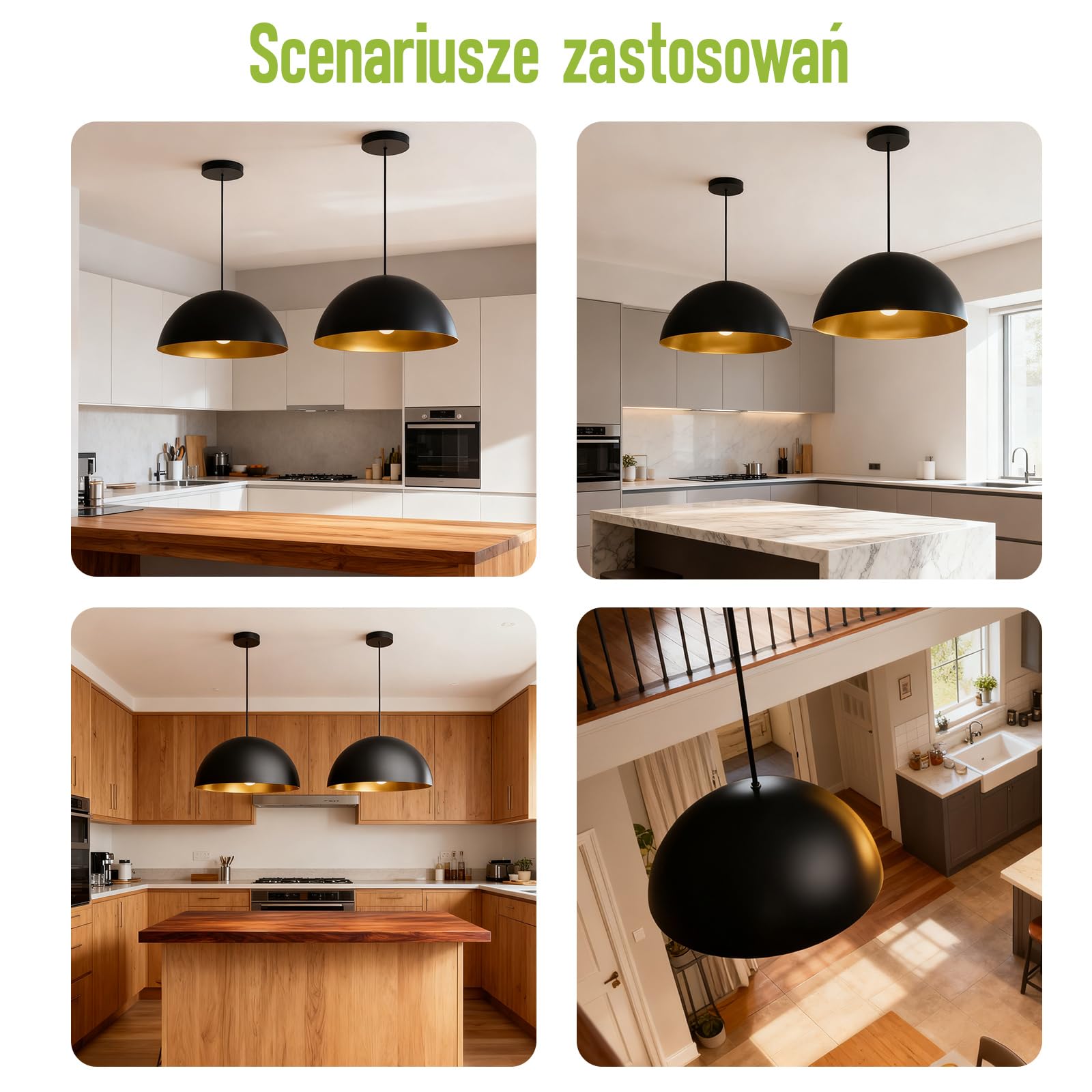 Nowoczesna Przemysłowa Lampa Wisząca 2 Sztuk Czarno-Złota Metal Retro Lampa Wisząca Oprawką E27 Regulacją Wysokości Lamp Sufitowa do Kuchni Jadalni Salonu Bez Żarówki Ø40cm