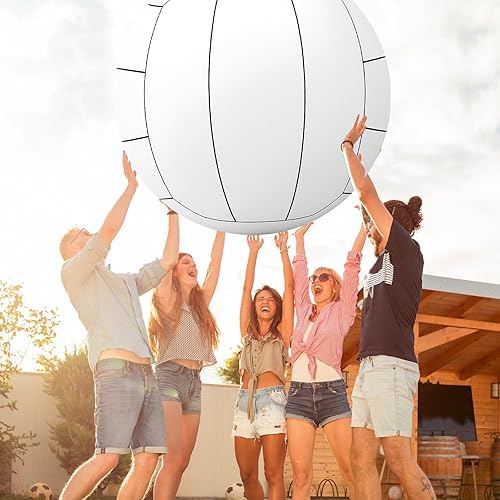 Miniatura 3 de Meooeck 2 unidades de 40 pulgadas inflables gigantes decoraciones de fiesta de voleibol grandes para playa, pelotas deportivas inflables blancas