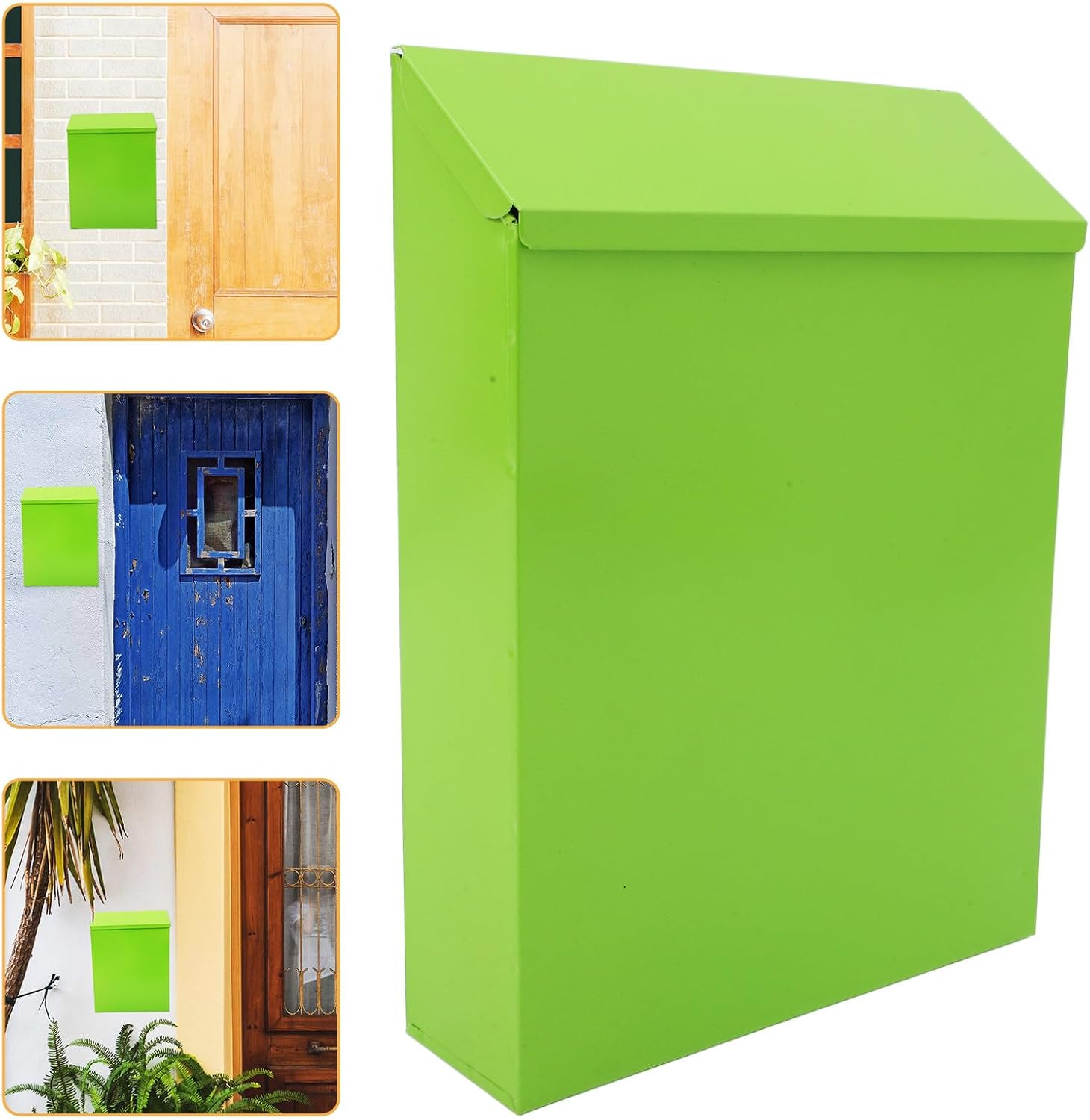 Iron Wall Mount Mailbox with Lock, Vintage Green Metal Post Box, Outdoor Wall-Mounted Letter Box for Home and Garden, Retro Style Hanging Mail Organizer