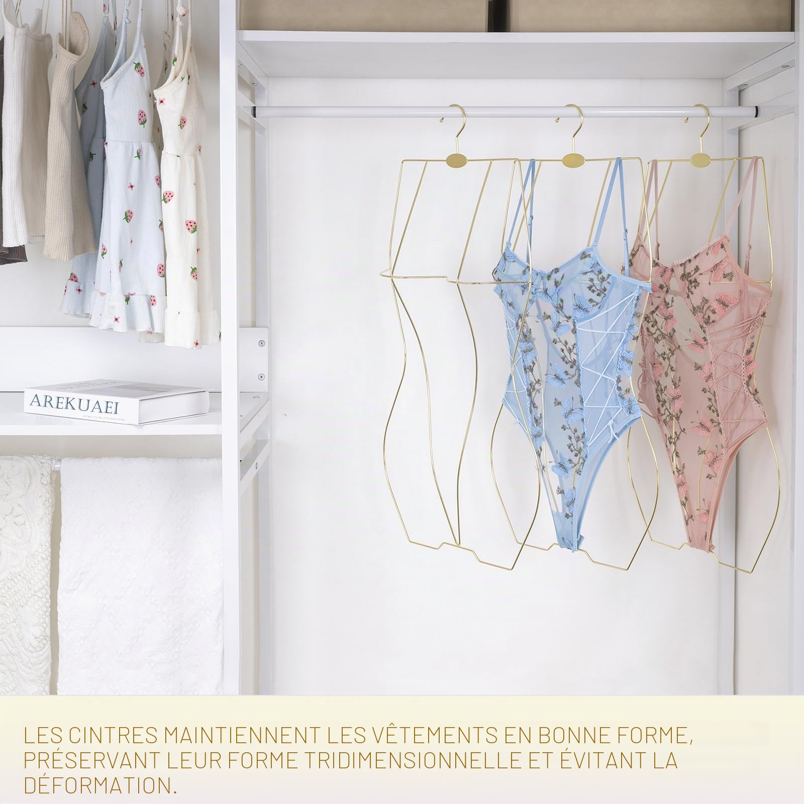 Lot de 10 cintres pour Maillots de Bain - Forme 3D - pour Lingerie (dorés)