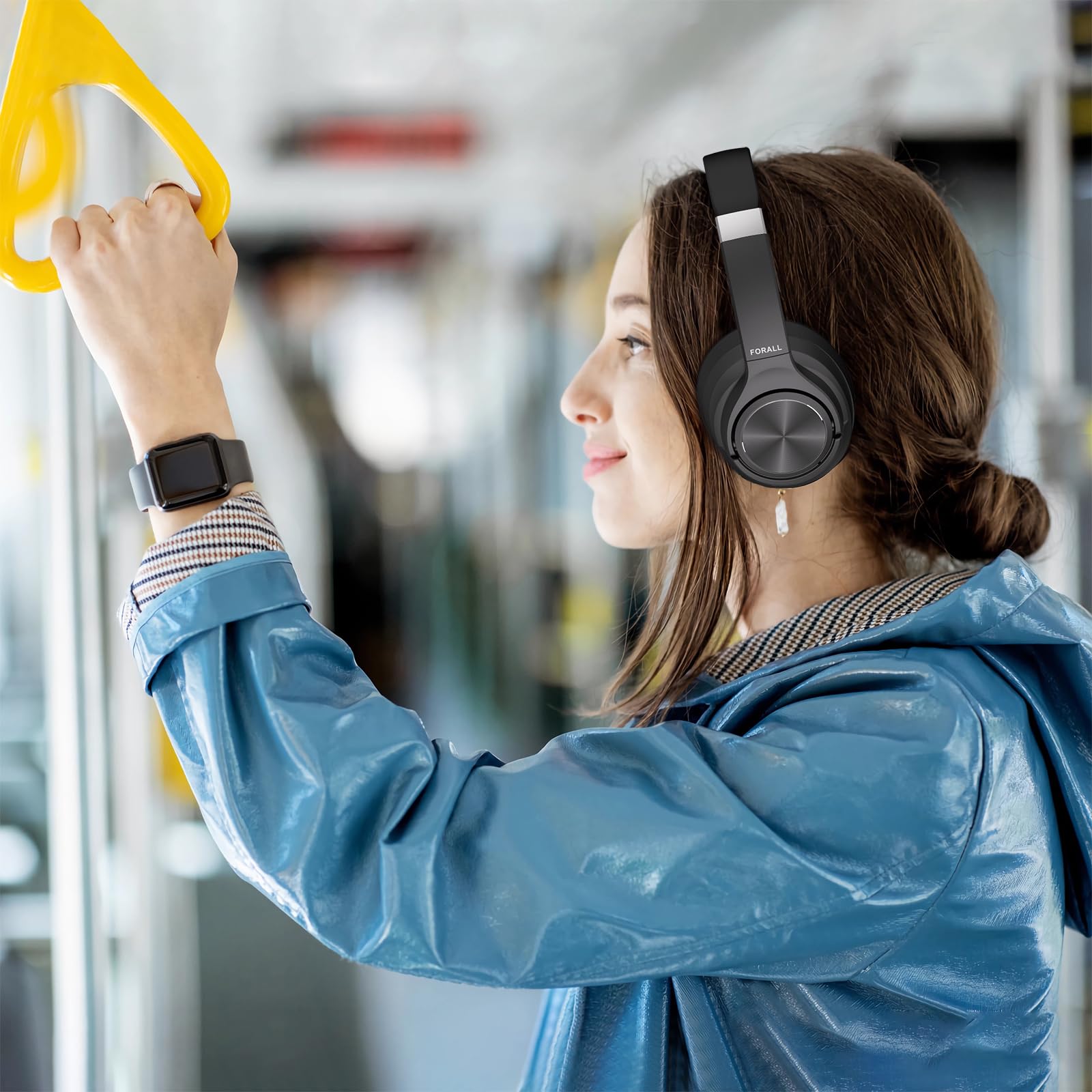 FORALL Auriculares híbridos con cancelación activa de ruido, auriculares Bluetooth inalámbricos sobre la oreja, 3 modos de ecualización, tiempo de reproducción de 60 horas, audio de alta resolución,