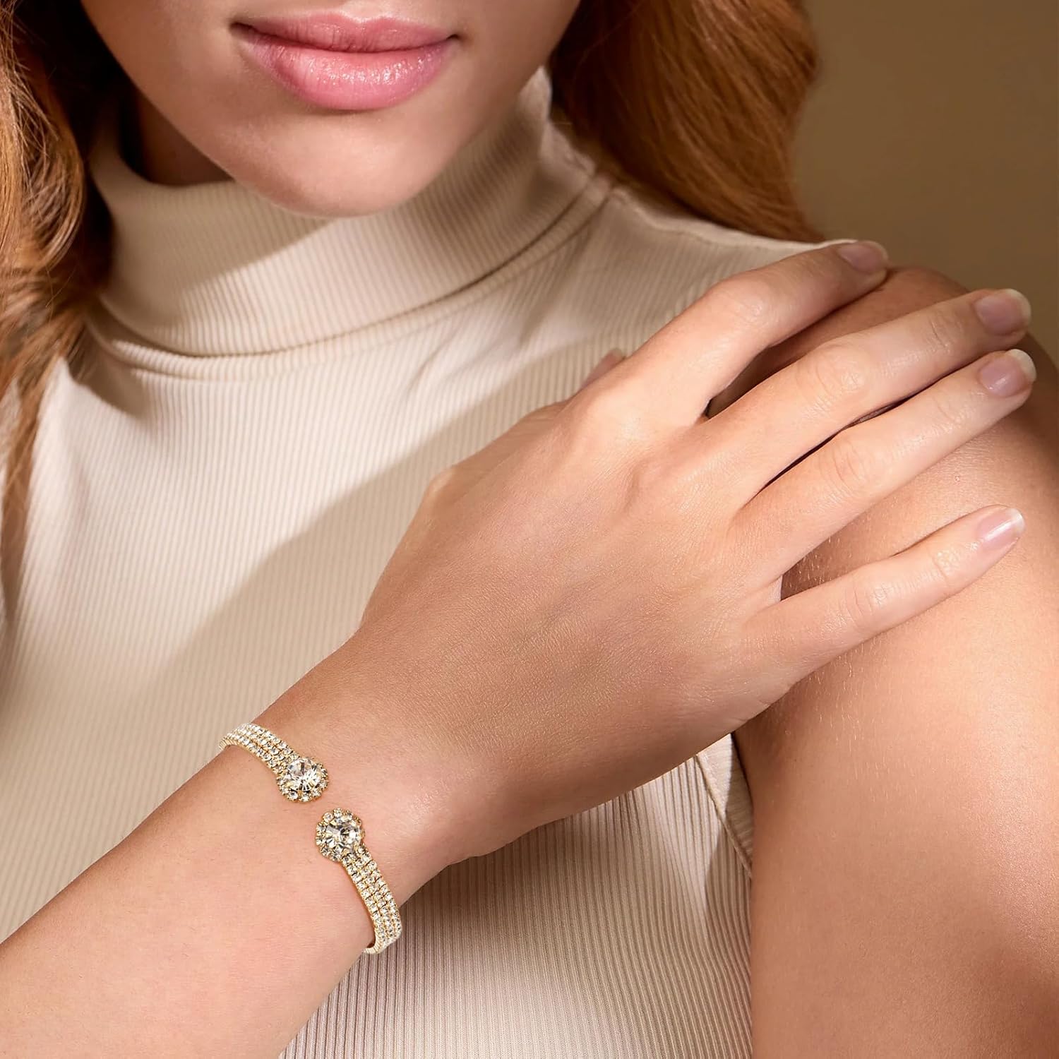 Rhinestone Tennis Cuff Bracelet for Women Crystal Bridal Bangle for Prom Wedding Party Dating - Image 3