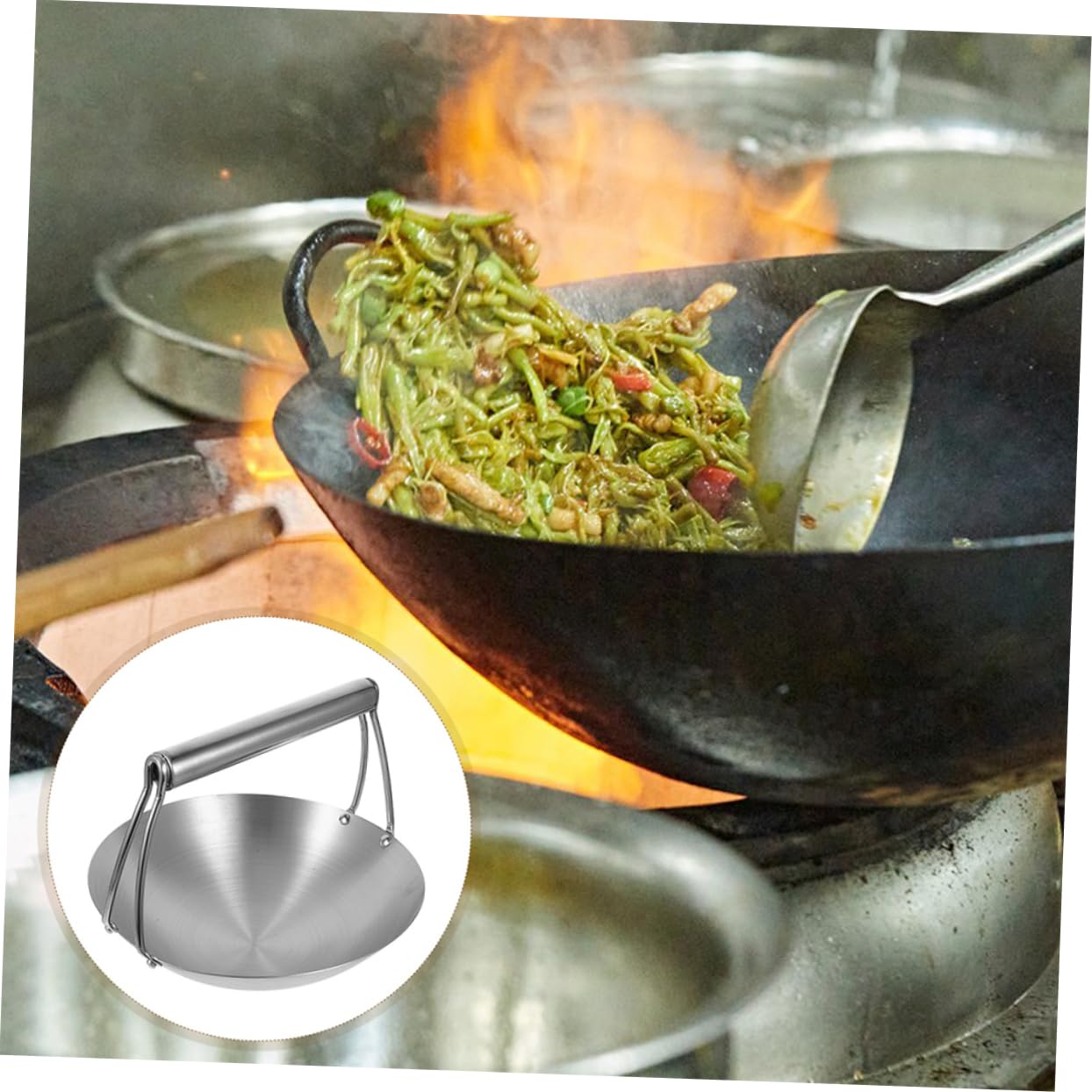 MAGICLULU Edelstahl Wok mit Aufhängestange, 31, 75cm Durchmesser | Runder Boden, zum Servieren, Braten und Kochen, für Küche, Restaurant und Zuhause