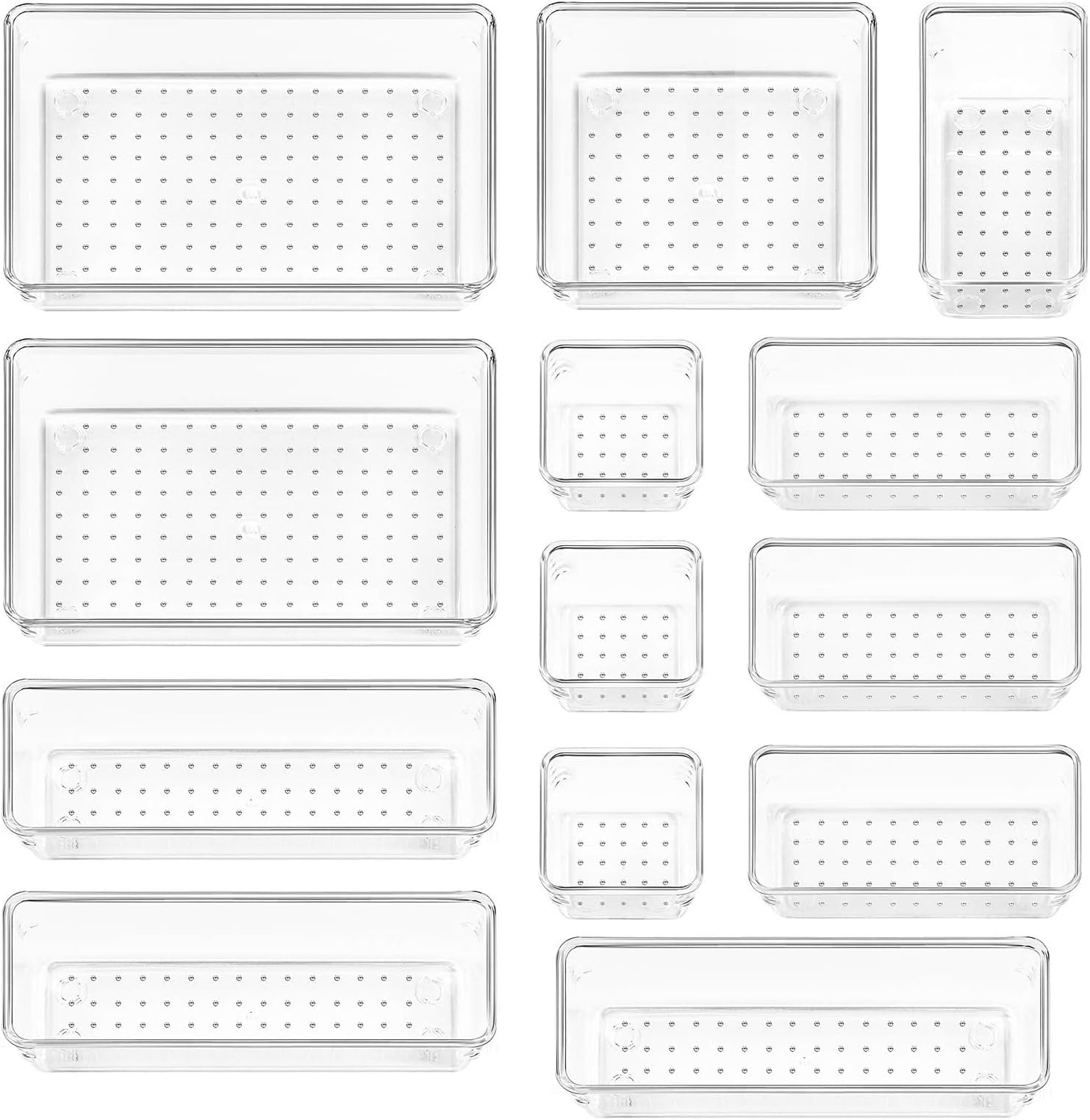 VECH13 PCS Drawer Organizer, Multi-Size Drawer Dividers,Makeup Drawer Insert Organizers,Stackable Design Dresser Storage Bins,Perfect for Socks,Jewelry,Makeup,Kitchen Utensils,Bedroom,Bathroom