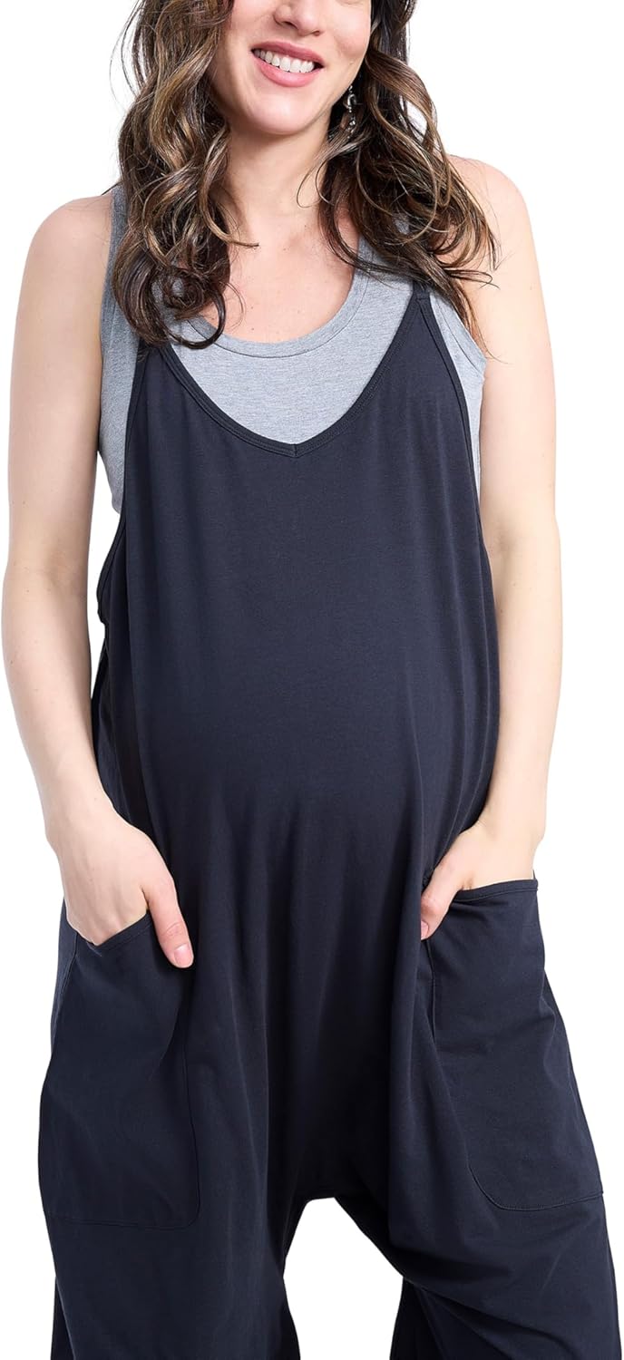Motherhood Maternity womens Casual Baggy Sleeveless V-neck Pregnancy Romper Jumpsuit With Loose Spaghetti Straps and Pockets - Image 2