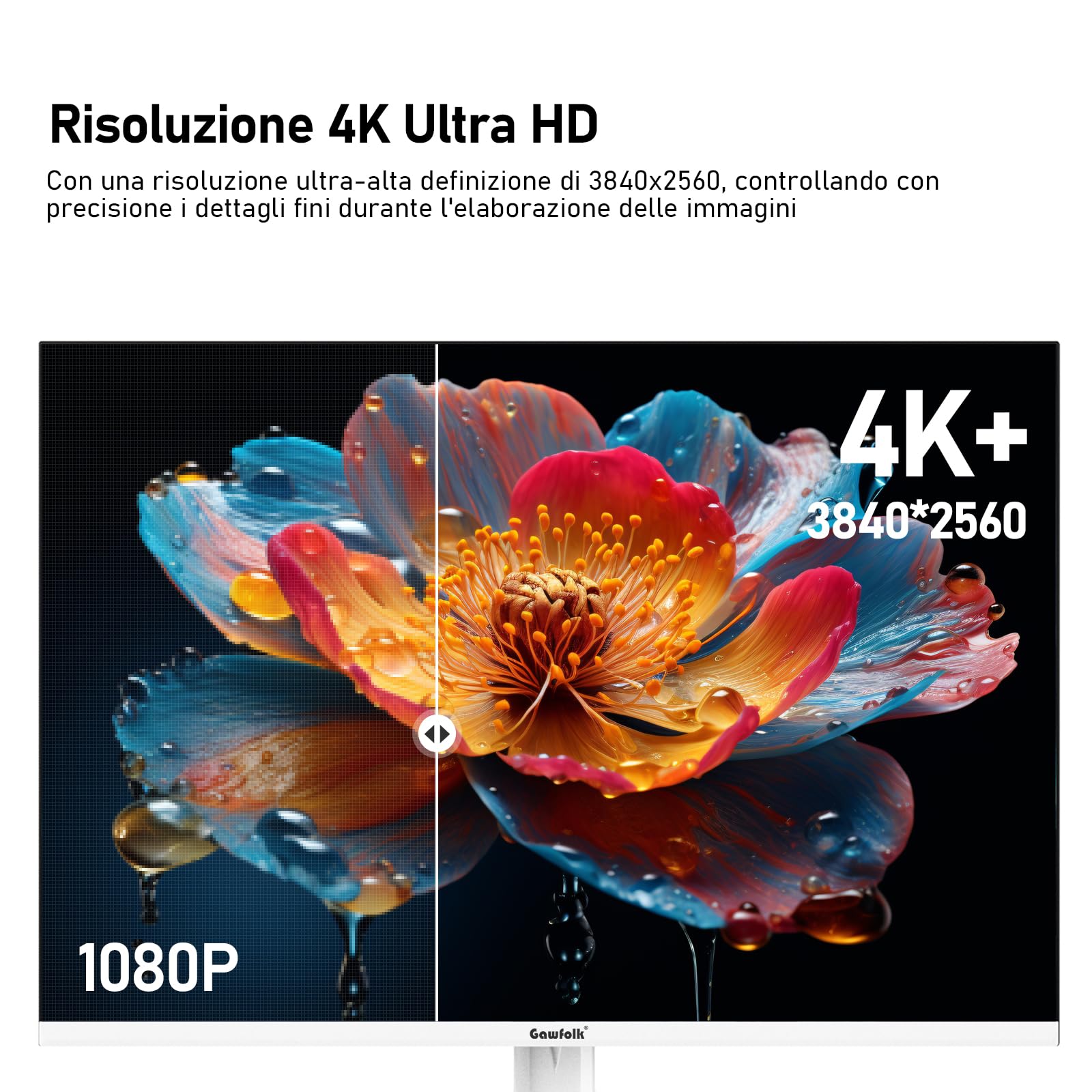 Gawfolk Monitor per computer UHD 4K da 28 pollici, PC schermo IPS Ultra HD (3840×2560p), 3:2, 10 bit, 1,07 miliardi di colori, 128% sRGB, altoparlanti integrati, DisplayPort, HDMI, bianco