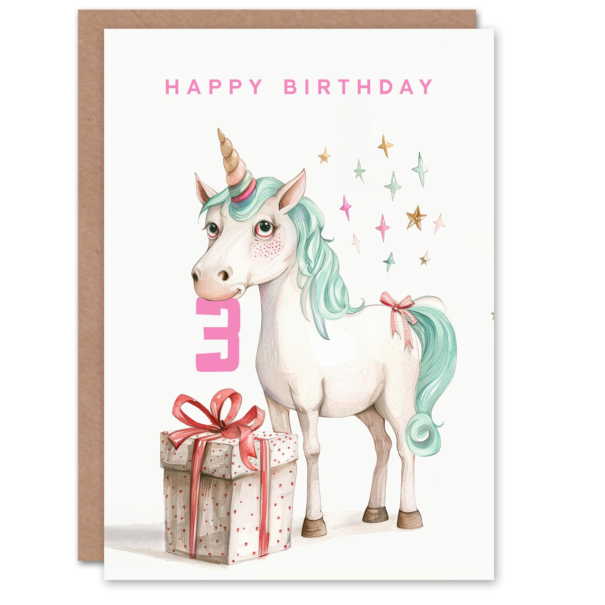 Artery8 3rd Birthday Card Unicorn Stars Present Fun Kids Age 3 Year Old Child For Son Daughter Girl Boy Happy Card