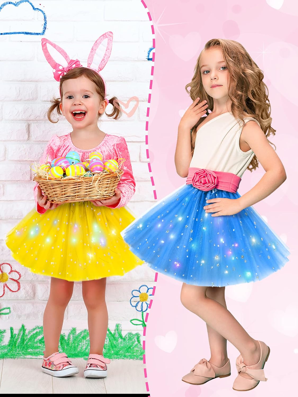 Zhanmai 10 Pcs Girls Light up Tutu Skirt Toddler LED Layered Ballet Tutu Skirts for Kids Princess Costumes Age 2-8