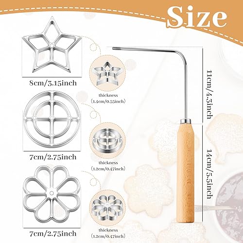 Miniatura 2 de Achappam - Molde para bunuelos con asa, para hacer rosetas, galletas, Bunuelos, juego de moldes de aluminio fundido para gofres con 3 cabezales