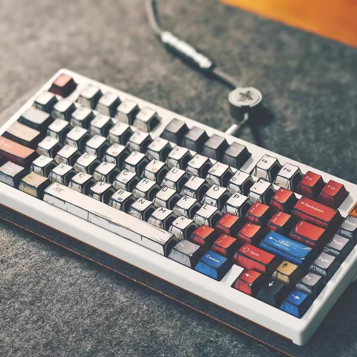 Retro PBT Keycaps - Japanese Manga Theme Keycaps Set, 141 Keys Cherry Profile Dye-Sub Custom Keycap, Mixed Light Minimalist Style Key Caps for 60%, 65%, 75%, 100% Cherry MX Mechanical Keyboard