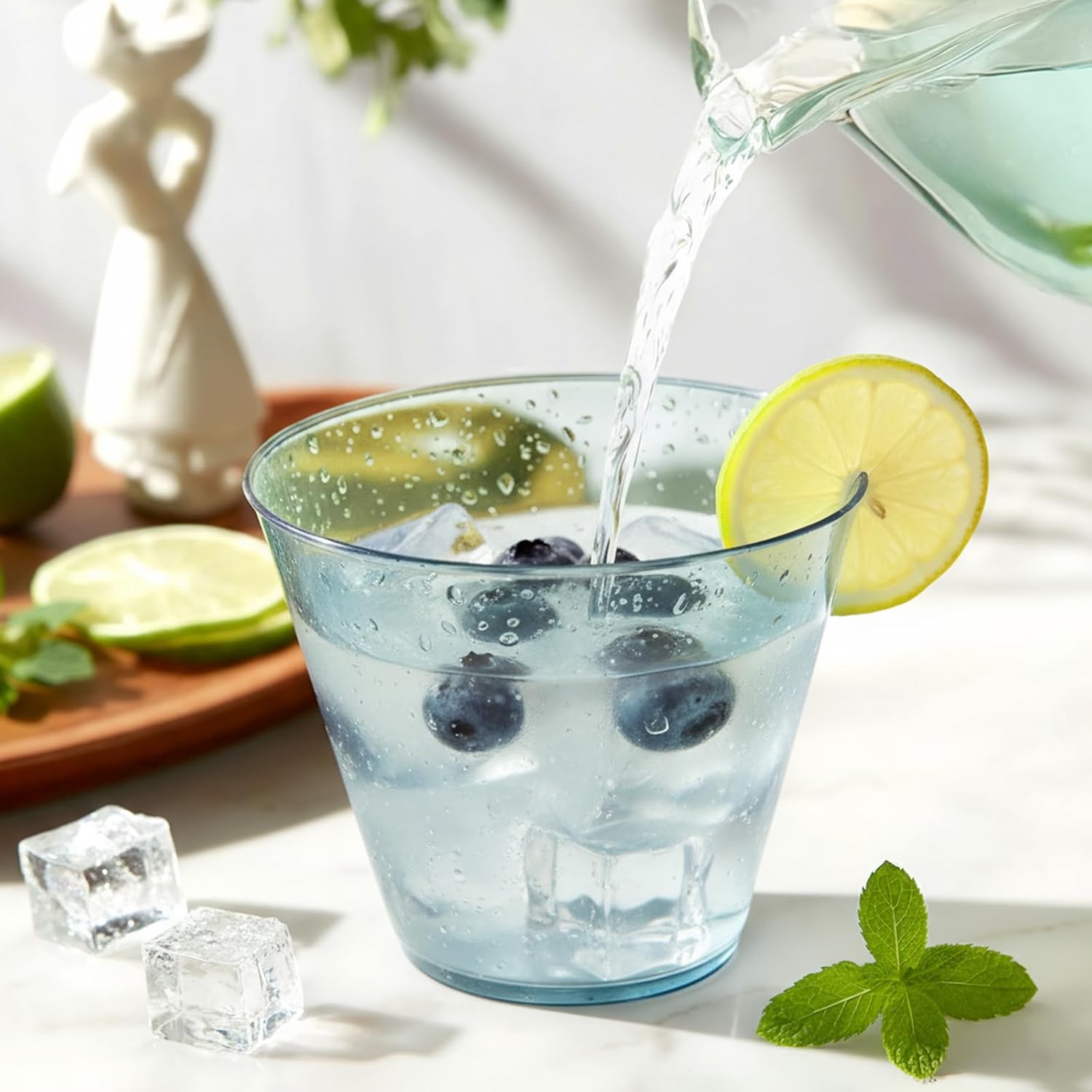 150 Pack Plastic Cups 9 oz Blue Clear Plastic Cups for Cocktail Fancy Disposable Cup for Party Stemless Wine Glasses for Wedding Thanksgiving Christmas Party Graduation - Image 3