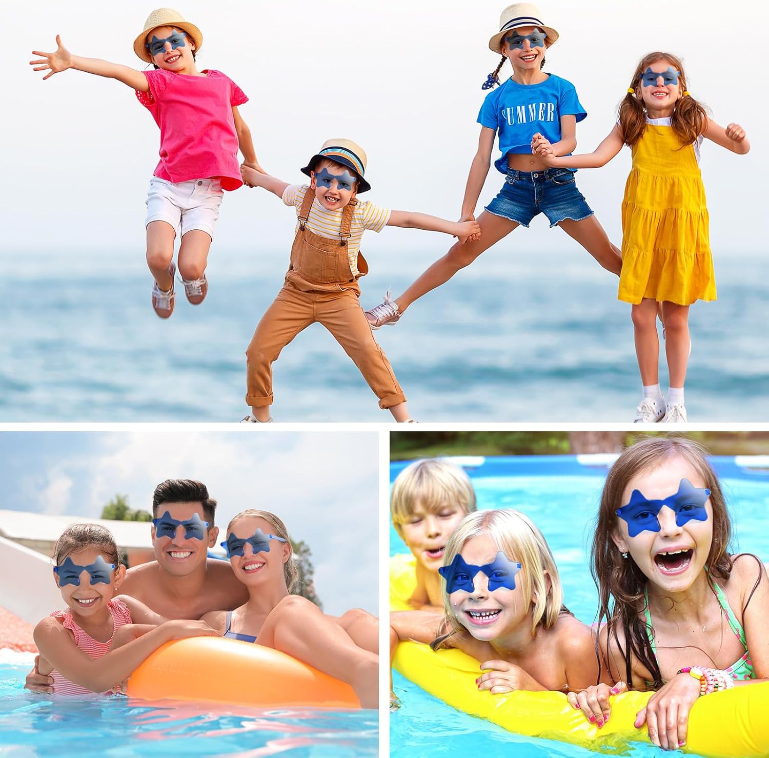 PLULON 40 Pairs Blue Star Sunglasses Rimless, Star Shape Sunglasses Party Star Glasses Bulk Bachelorette Party for Birthday Beach Kids Adult