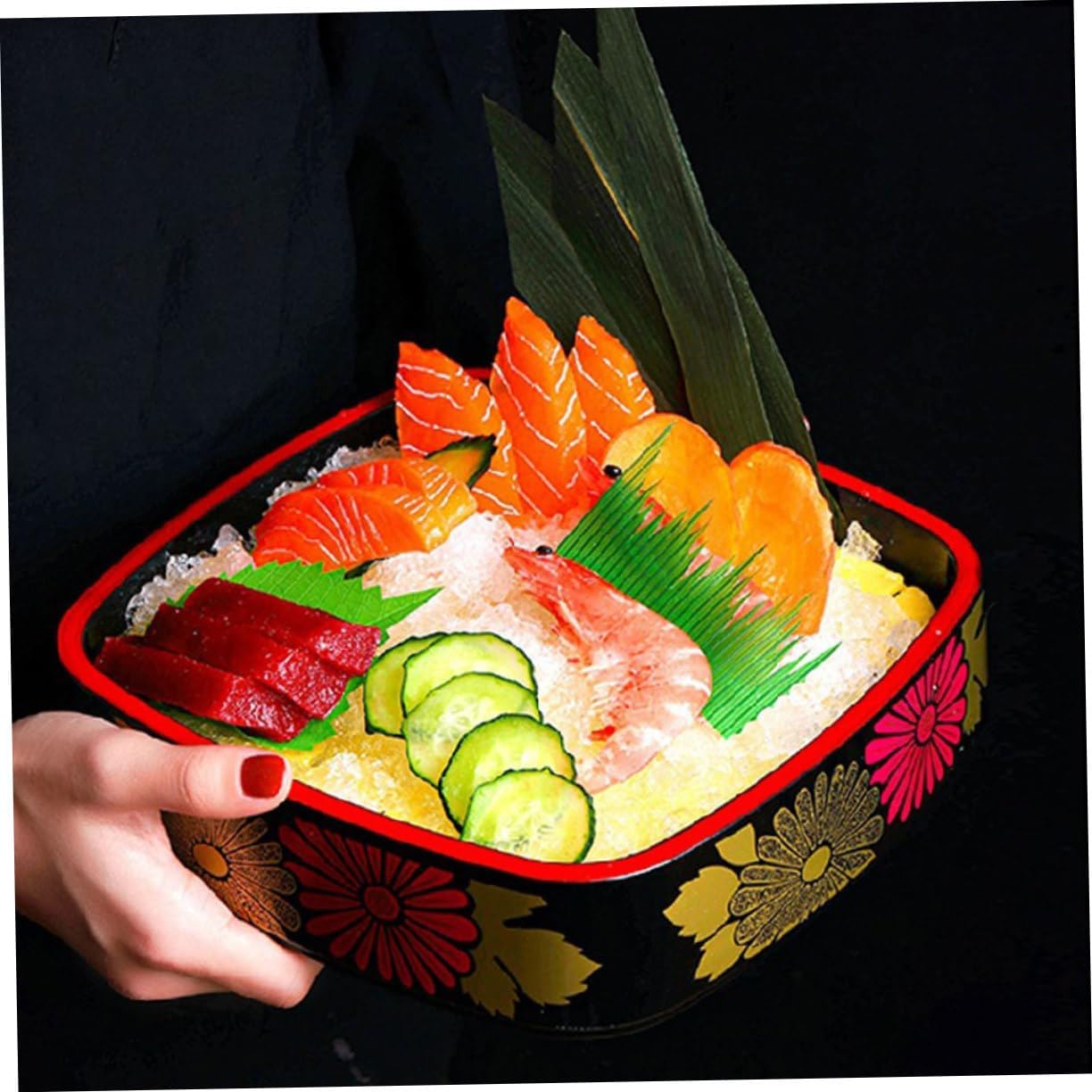Luxshiny Chrysanthemum Pattern Sushi Plate Japanese Style Snack Storage Tray for Home Restaurant Lightweight and Easy to Clean for Sushi and Sashimi Serving