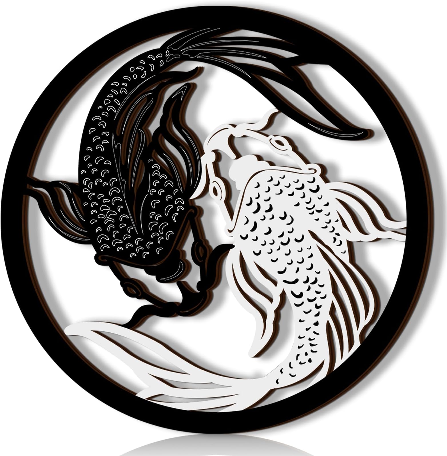 WesitiYin Yang Koi Fish Wall Art Decor, Japanese Wall Art Zen Feng Shui Asian Black White Yin and Yang Decor for Yoga Room Bathroom Office Fish Gifts, 12 x 12 Inches(Wood)