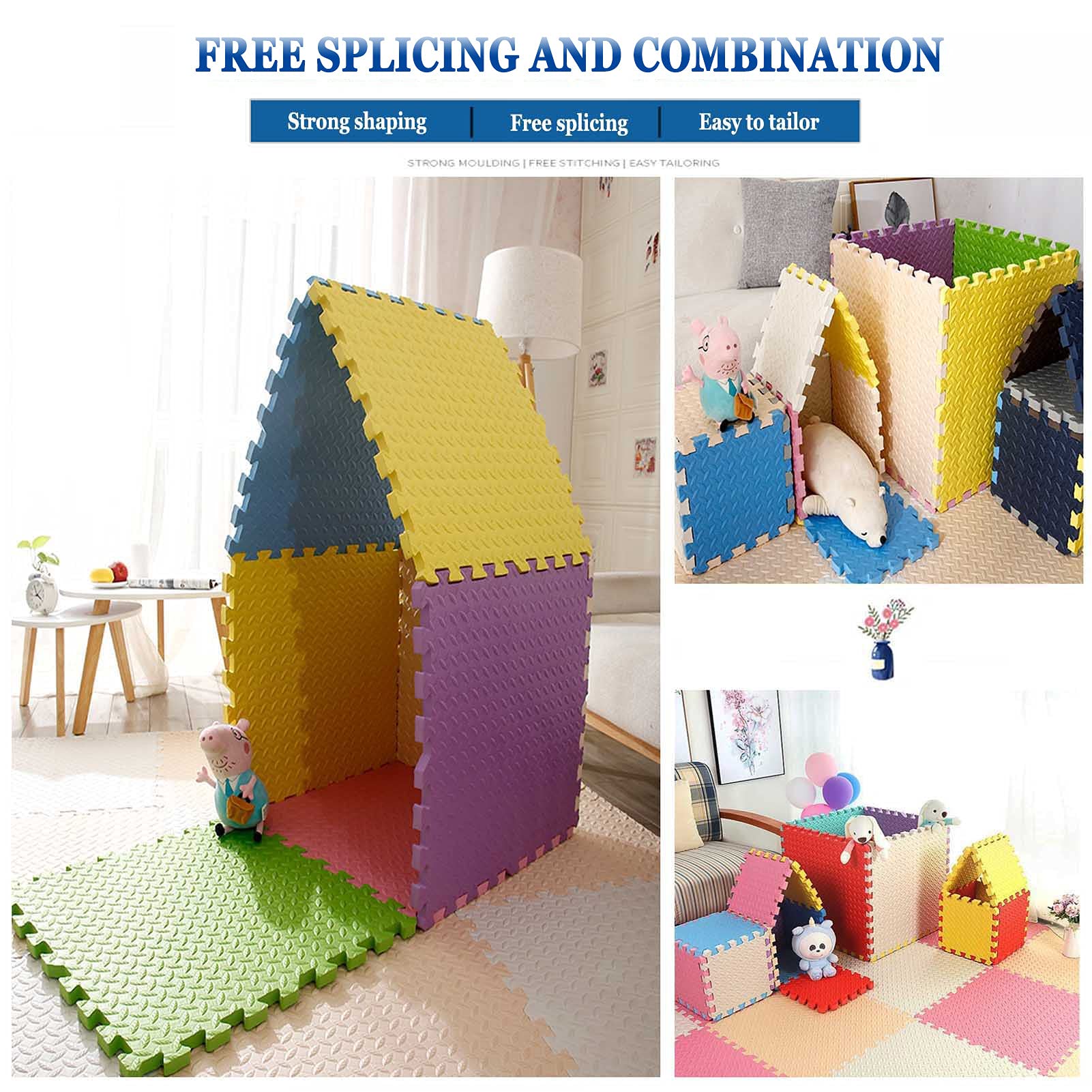 Tappetino da Puzzle Gioco per Bambini Schiuma, Tappetino ad Incastro Schiuma Morbida Eva Spessa 2,5 cm con Bordi per Soggiorno Giardino Esercizio Yoga,White+Aqua Green+Blue,32