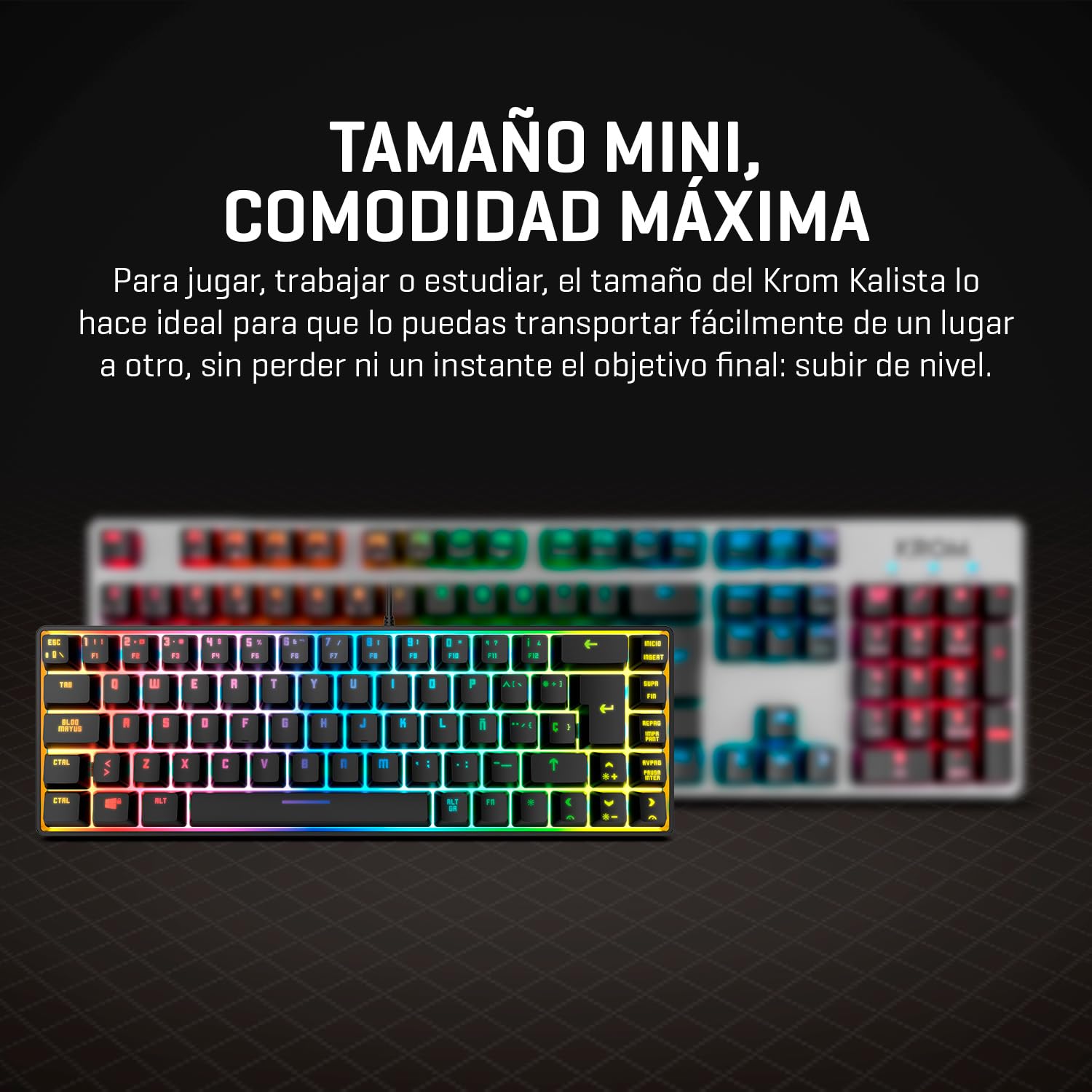 KROM Kalista - Teclado Gaming de Membrana RGB Rainbow, Formato 62%, Modo Gaming, N-19 Anti-ghosting, Windows | Mac, Layout español, Negro