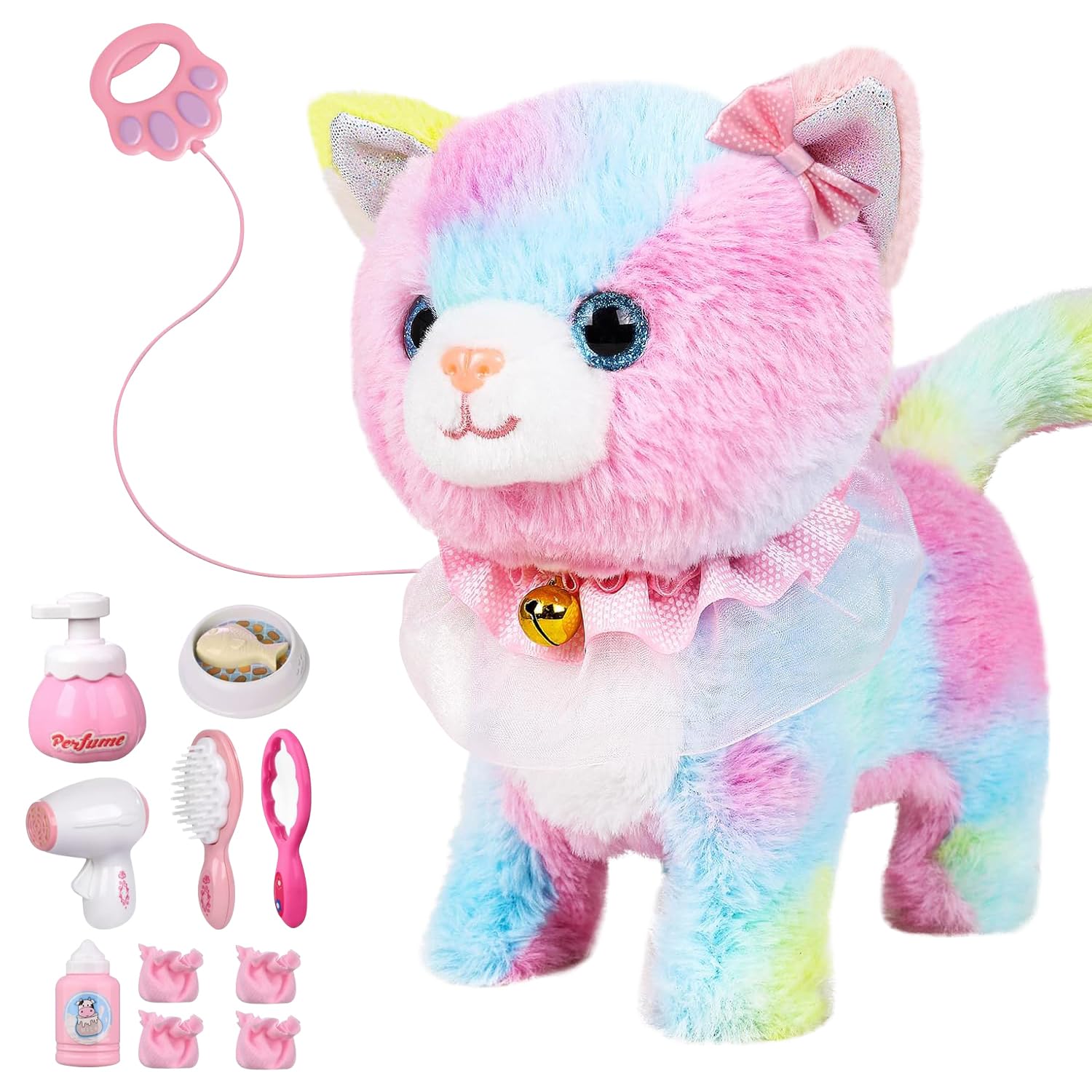 JYYBN Regalo para Niñas Eléctrico Gatito de Peluche Interactivo, Control Remoto, Camina Maúlla Mueve Cabeza Menea Cola, Perro Robot Mascota de Juguete