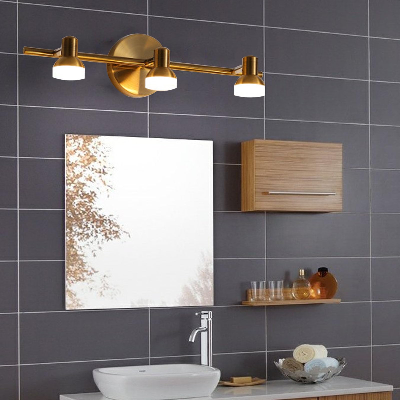 Lámparas de Tocador de Baño con 3 Luces, Luces de Tocador Modernas, Lámpara de Pared de Baño sobre Espejo, Luces de Tocador de Oro Cepillado Modernas para Baño, Apliques de