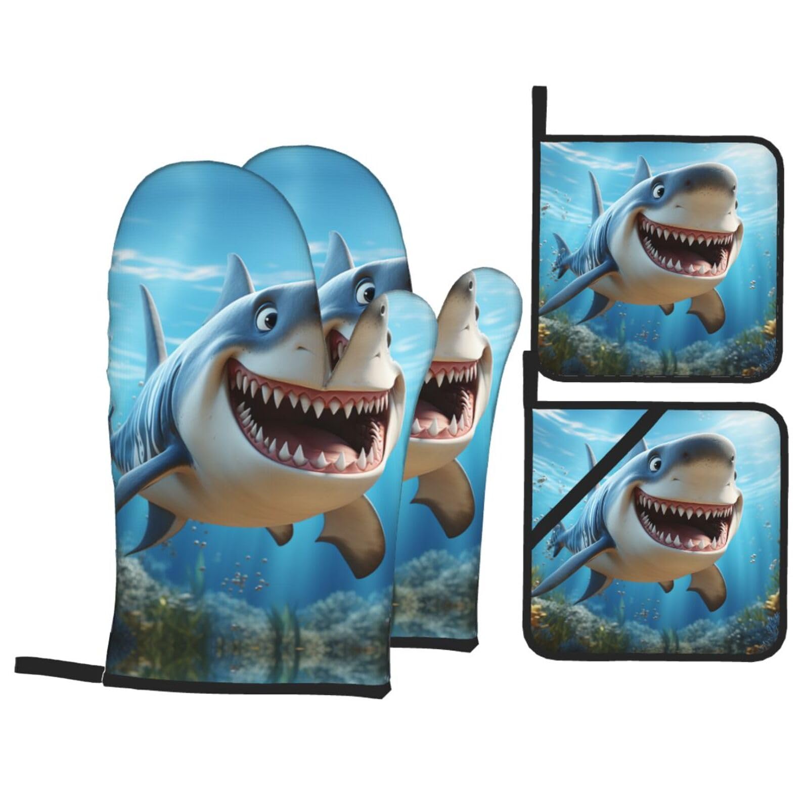 Gants de cuisine imperméables motif requin contre les brûlures du four