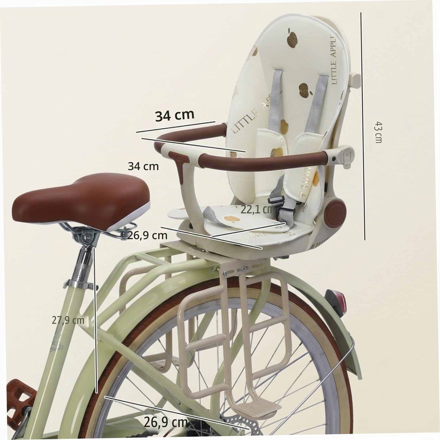 Siège de vélo pour Enfant, siège de vélo arrière sûr et Confortable avec Inclinaison réglable, Conception Pliable pour Un Rangement Facile, Beige, Enfant, bébé, Tout-Petit