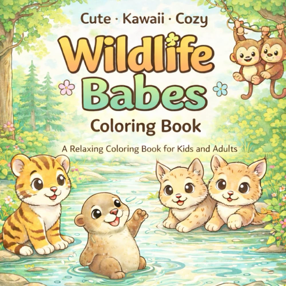 cute kawaii cosy - Wildlife Babies Coloring Book: A Relaxing Coloring Book with Cute Baby Animals for Kids and Adults