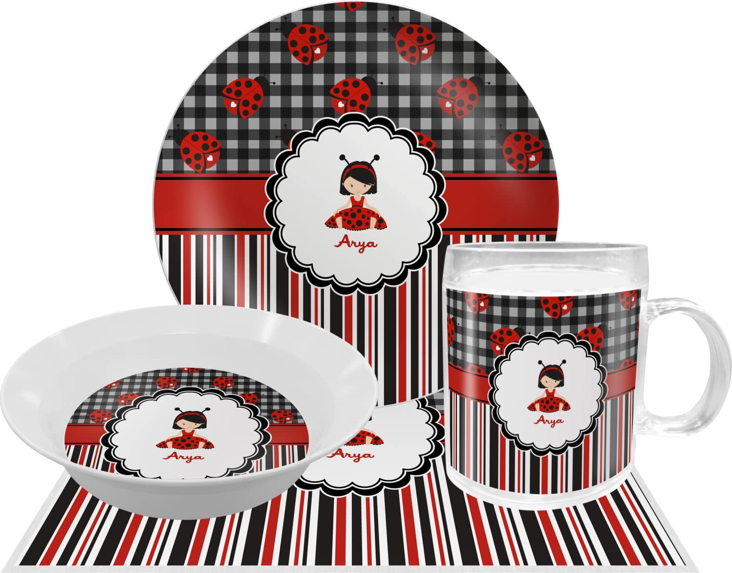 Personalized Ladybugs & Stripes Melamine Bowl - 12 oz