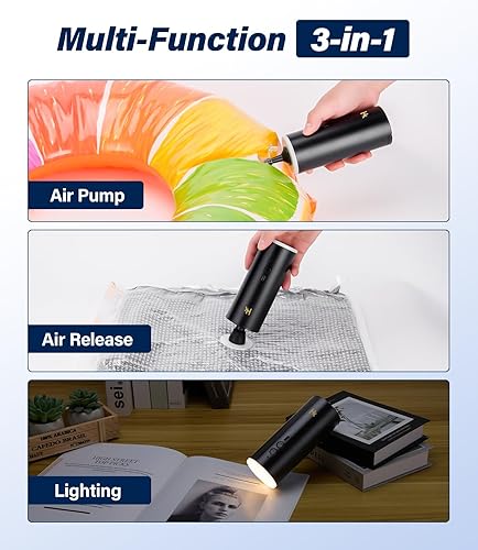 Miniatura 4 de HK Bomba de aire para inflables, bomba de colchón de aire, batería de 4000 mAh y luz de campamento, mini bomba de aire eléctrica recargable por USB,