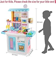 Vista 7 de Juego de cocina para niños, juego de cocina con luces y sonidos realistas, fregadero de juego con agua corriente, alimentos y asesores de cocina