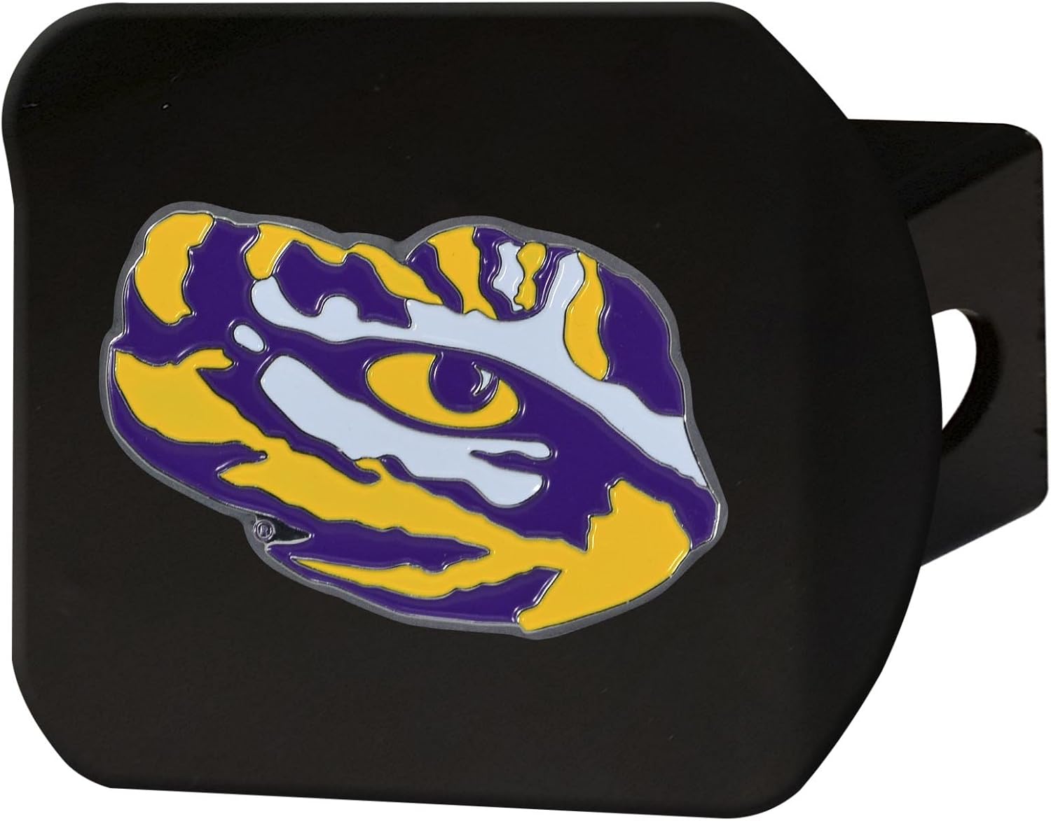 FANMATS 22636 LSU Tigers Black Metal Hitch Cover - with Metal Chrome 3D Logo Emblem – Easy Installation on Truck, SUV, Car - Ideal Gift for Die Hard NCAA Fan