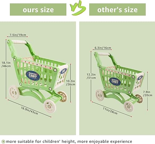 Vista 23 de deAO Carrito de compras para niños con carrito de compras de alimentos para tienda de juguetes, cocina, 65 piezas, juguete educativo (rosa)