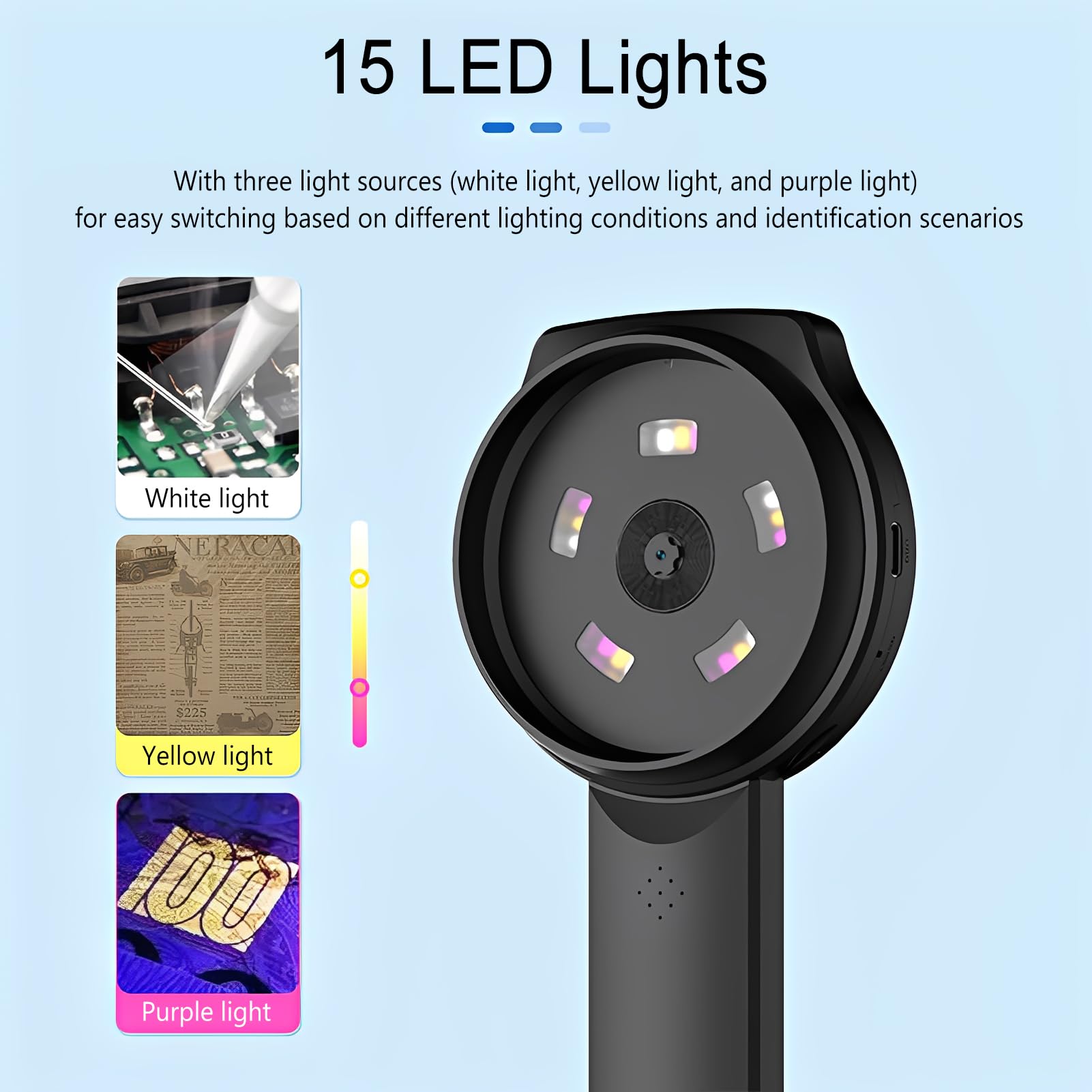 Microscopio Digital Portátil 1000X con Pantalla IPS HD 2.8 Pulgadas, Lupa de Mano con 15 Luces LED y 12 Idiomas, para Lectura, Inspección de Joyería y Exploración, Ampliación 1000x