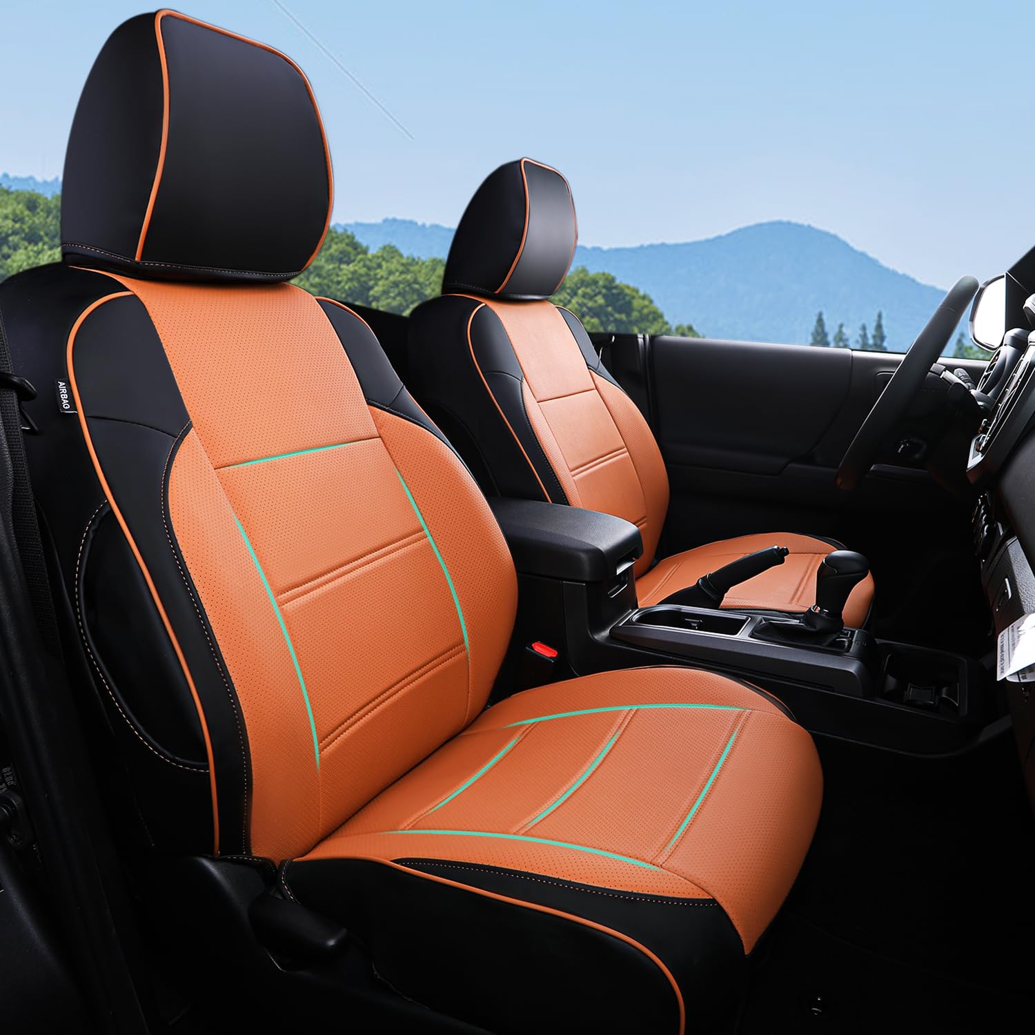 Xipoo Vehicle Seat Cover (Black+Brown, Faux Leather) for Truck, Custom Fit for 2016-2023 Toyota Tacoma Front & Back Full Set - Protector, Replacement, Comfortable, Easy Installation, Warranty