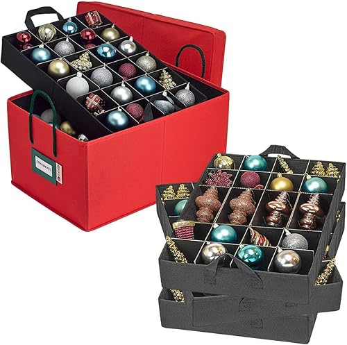 HOLDN' STORAGE Caja de almacenamiento de adornos de Navidad debajo de la cama con divisores Prácticas bandejas extraíbles individuales duraderas