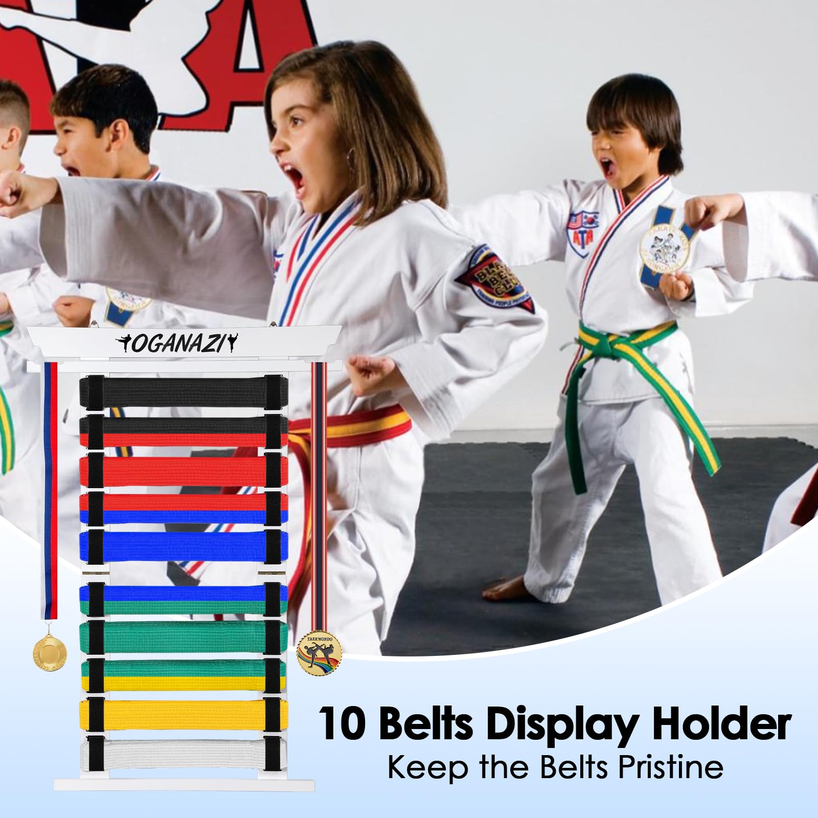 OGANAZI 10 Gürtel Karate Gürtel Display Rack Bambus Filz Kampfsport Taekwondo Arts Display Halter Weiß Küche, Haushalt & Wohnen