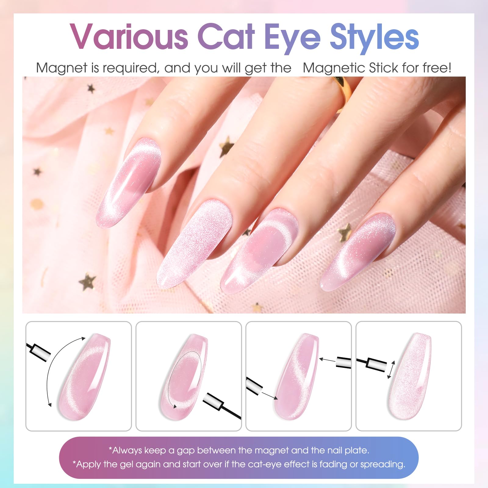 ROSALIND UV Nagellack Magnetisch Set,48Stück Rosa Rot Cat Eye Gel Nagellack