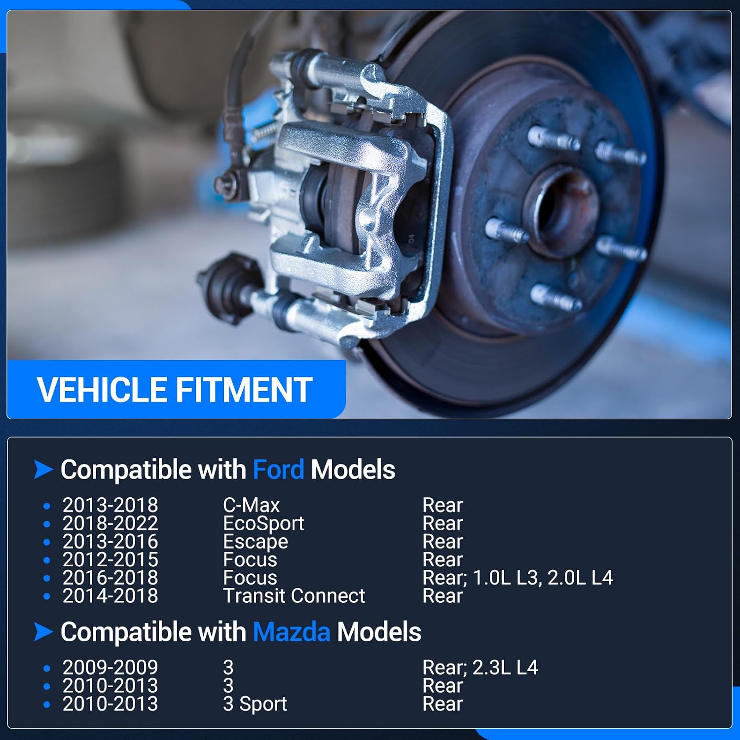 Autoround 196284 196285 Rear Brake Calipers w/Bracket Fit for Ford C-Max 2013-2018 / EcoSport 18-22 / Escape 13-16 / Focus 12-18, Mazda 3 2009-2013 / 3 Sport 10-13, Both Driver Passenger Side