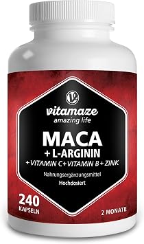 maca capsules high dose 4000 mg + l-arginine 1800 mg + vitamins + zinc 240 capsules for 2 months quality product made in germany now at a promotional price 1