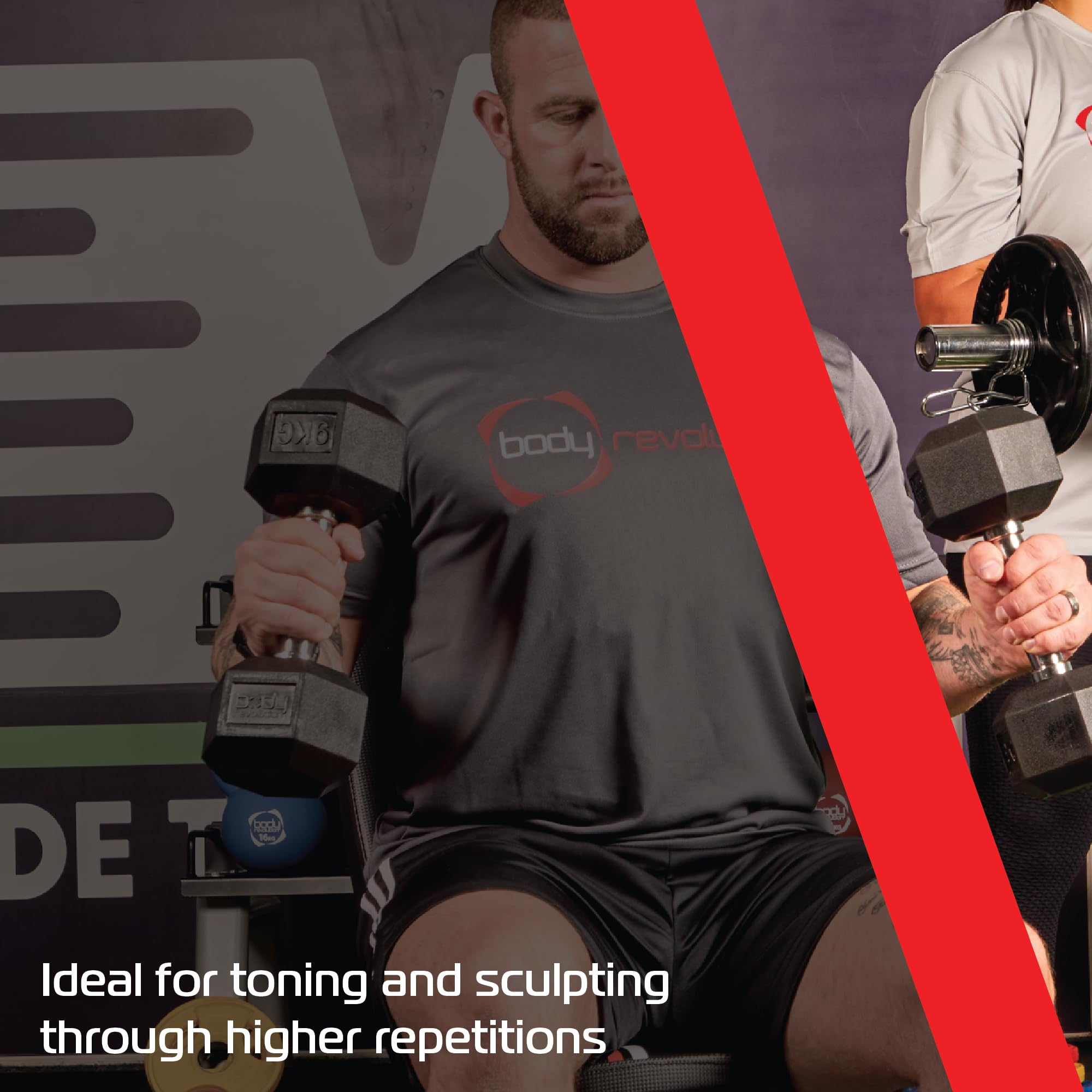 Body-Revolution Zestaw sześciokątnych hantli z żeliwa z powłoką gumową (1 do 40 kg)