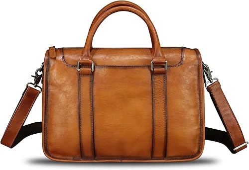 Miniatura 2 de Maletín de cuero genuino para hombre, bolso de hombro de cuero real vintage, bolso cruzado para computadora portátil
