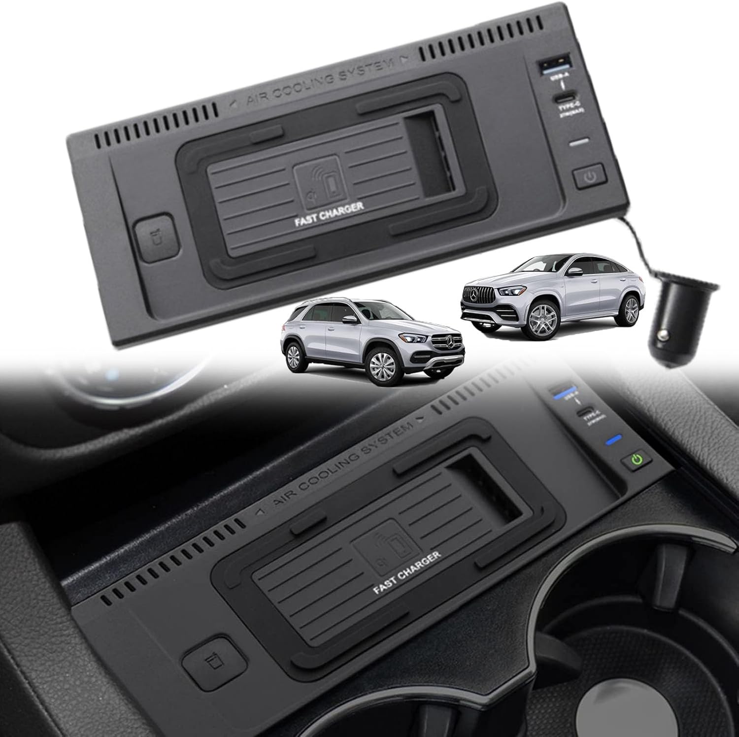 Wireless Car Charger for Mercedes-Benz GLE/GLE Coupé/GLS/GL/ML W166 X166 C292 GLE350 GLS400 ML450 GL550 AMG 2012-2019 Center Console Accessory Panel with 27w USB + Type-C