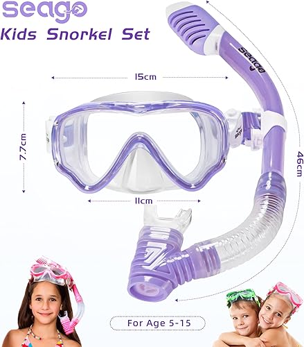 Miniatura 7 de Juego de esnórquel para niños, máscara de esnórquel con parte superior seca, equipo de esnórquel para niños, niñas, jóvenes, sin fugas, cómoda