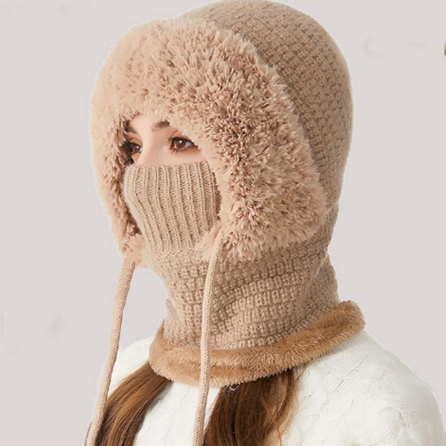 2026 New 3 in 1 Beanie Hat with Scarf and Mask for Women,Hat with Scarf Attached Combo,Warm Knitted Ski Balaclava Hat