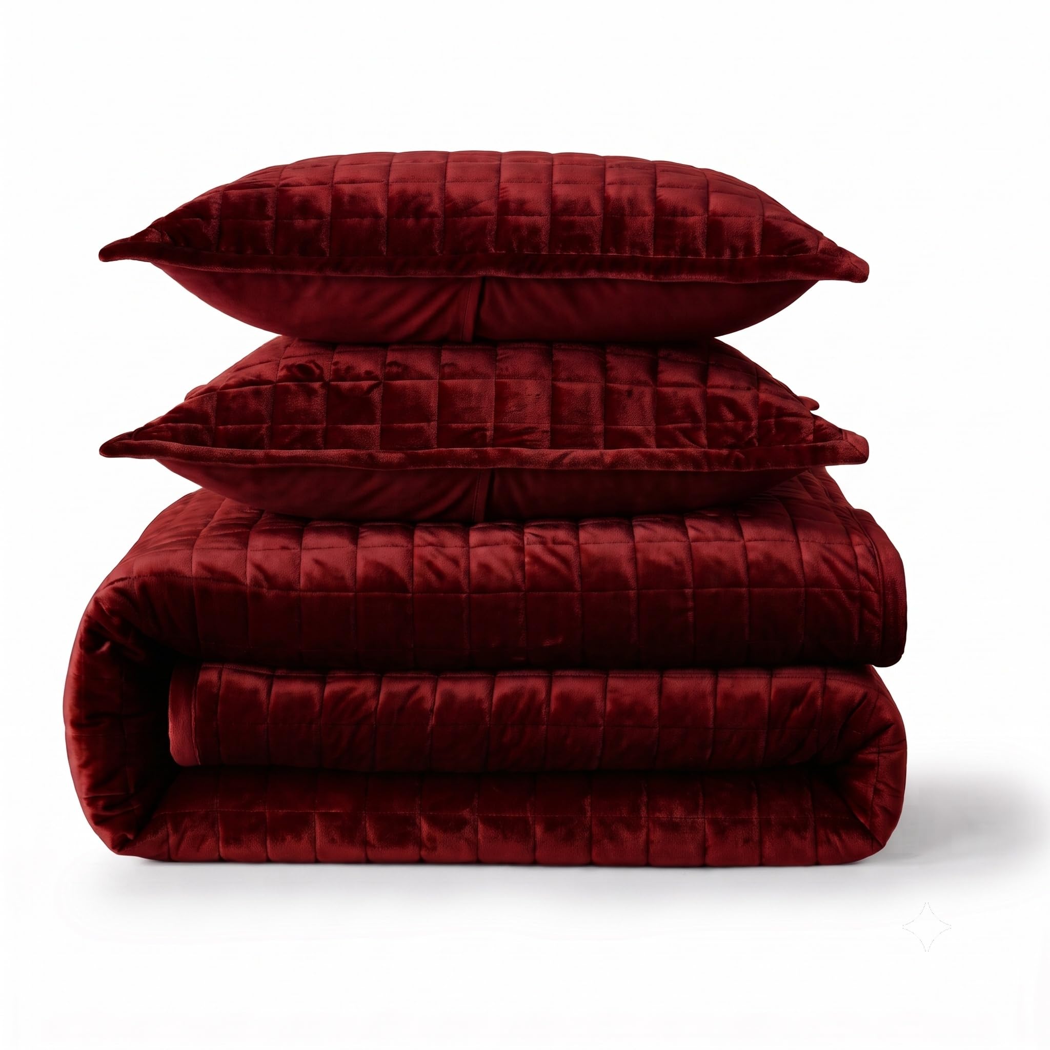Tribeca Living Florence Velvet Oversized Solid Quilt Set, Polyester, Burgundy, Twin