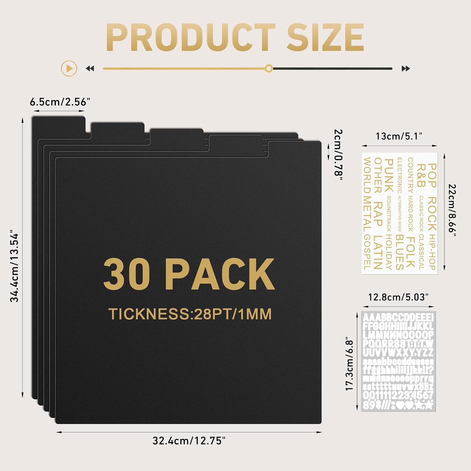 AKONEGE 30 Pack Vinyl Record Dividers A-Z Staggered Record Dividers,Black image 2