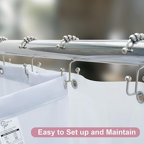 Miniatura 2 de Cortina de ducha a cuadros de ORTIGIA y juego de forro de PEVA, rosa y blanco, lindas cortinas de ducha retro a cuadros con 12 ganchos de metal